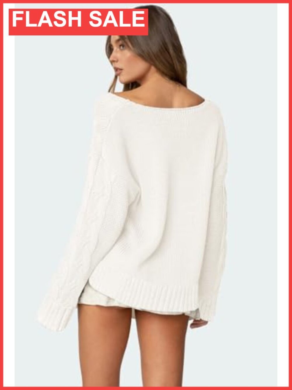 Oversized Cable Knit V-Neck Long Sleeve Pullover Sweater - Picture 3 of 6